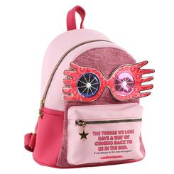 Magia excéntrica con sello Hogwarts: la Mochila casual Luna Lovegood Harry Potter combina rosa pastel y fucsia con las inconfundibles Spectrespecs en relieve para un look alegre y reconocible; el formato 22 × 27 × 13 cm